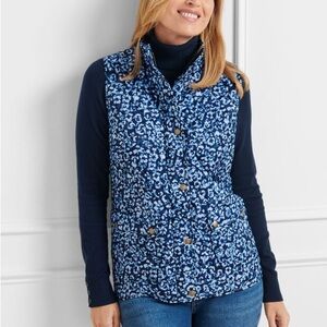 Talbots Blue Abstract Leopard Diamond Quilted Vest sz Large